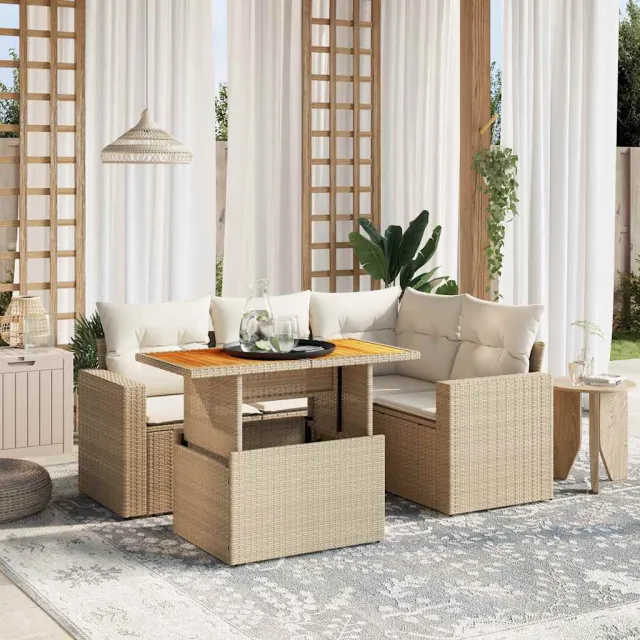 vidaXL 5-delige Loungeset met kussens poly rattan beige, foto 2