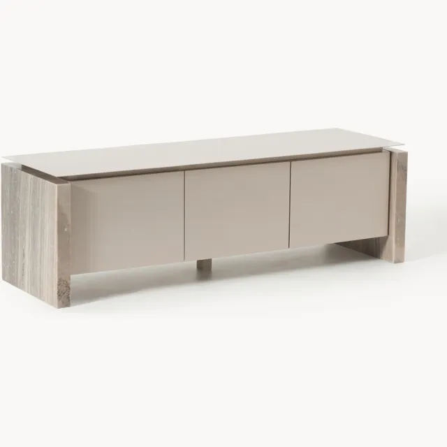 Westwing Collection Tv-meubel Bruce van marmer en metaal Beige
