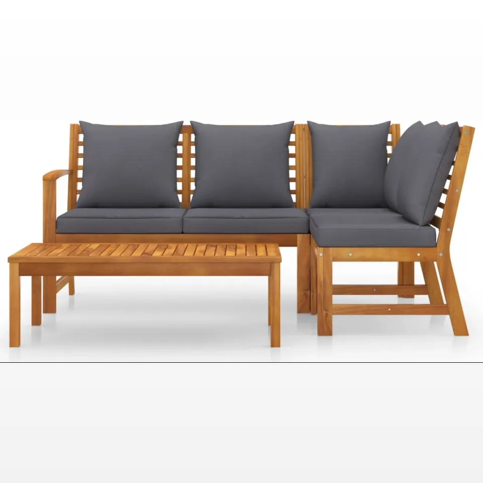 vidaXL 4-delige Loungeset met kussens massief acaciahout grijs