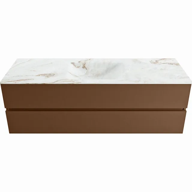 Mondiaz VICA-DLUX 150cm badmeubel onderkast Rust 2 lades. Inbouw wastafel CLOUD midden 1 kraangat, kleur Frappe.