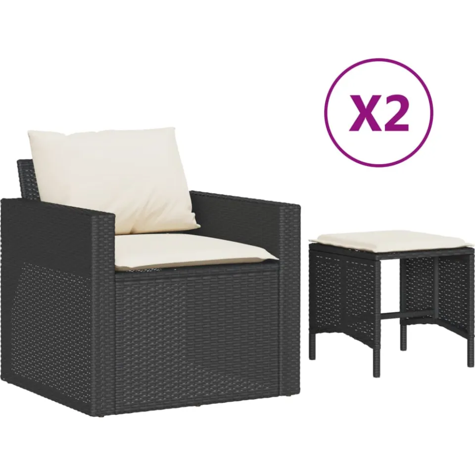 vidaXL 4-delige Loungeset met kussens poly rattan zwart, foto 3
