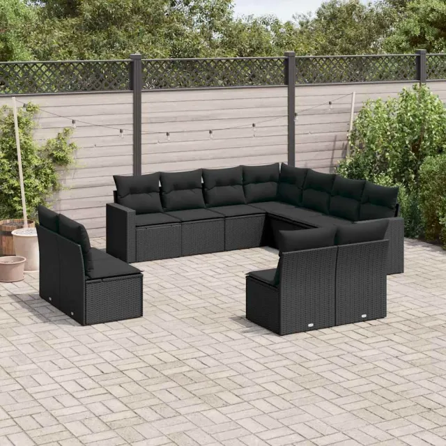 vidaXL 11-delige Loungeset met kussens poly rattan zwart, foto 2