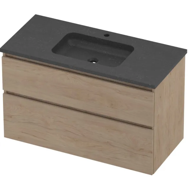 Proline Rollo Badmeubelset Hardsteen Elegant 1 Gat 100x46x62 cm Blue Stone Ideal Oak Eiken