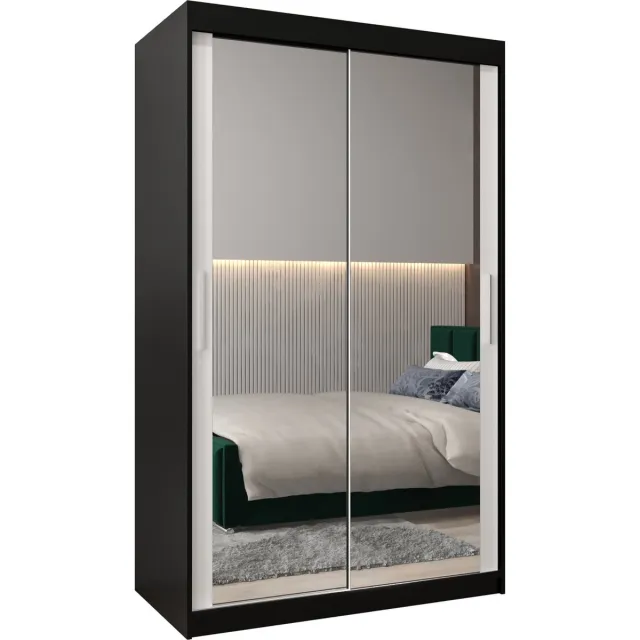 InspireME Kledingkast met 2 schuifdeuren, Modern-stijl, Kledingkast met planken (BxHxD): 120x200x62 - TORM III 120 Zwart Mat + Wit Mat met 2 lades