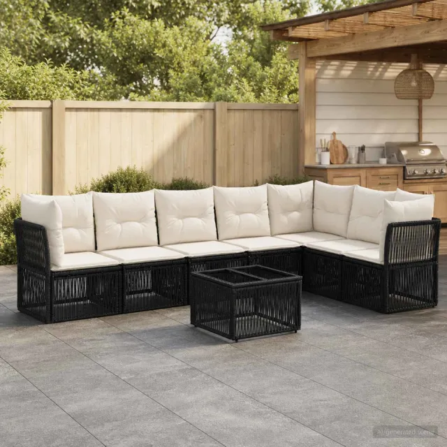 vidaXL Tuinbankenset 8 st 7-zits Zwart poly rattan, foto 2