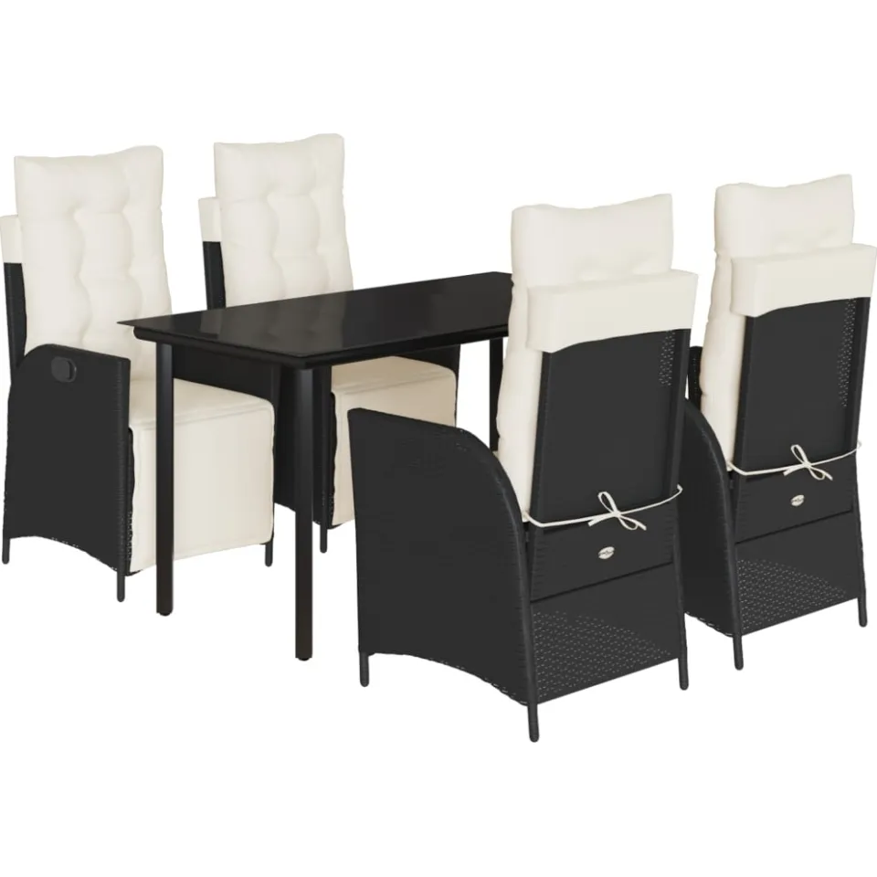 vidaXL 5-delige Tuinset met kussens poly rattan zwart, foto 3