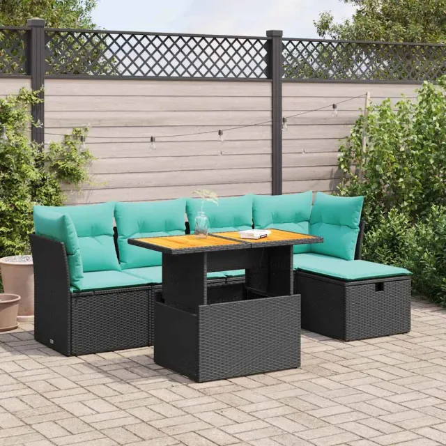 vidaXL 6-delige Loungeset met kussens poly rattan acacia zwart, foto 2