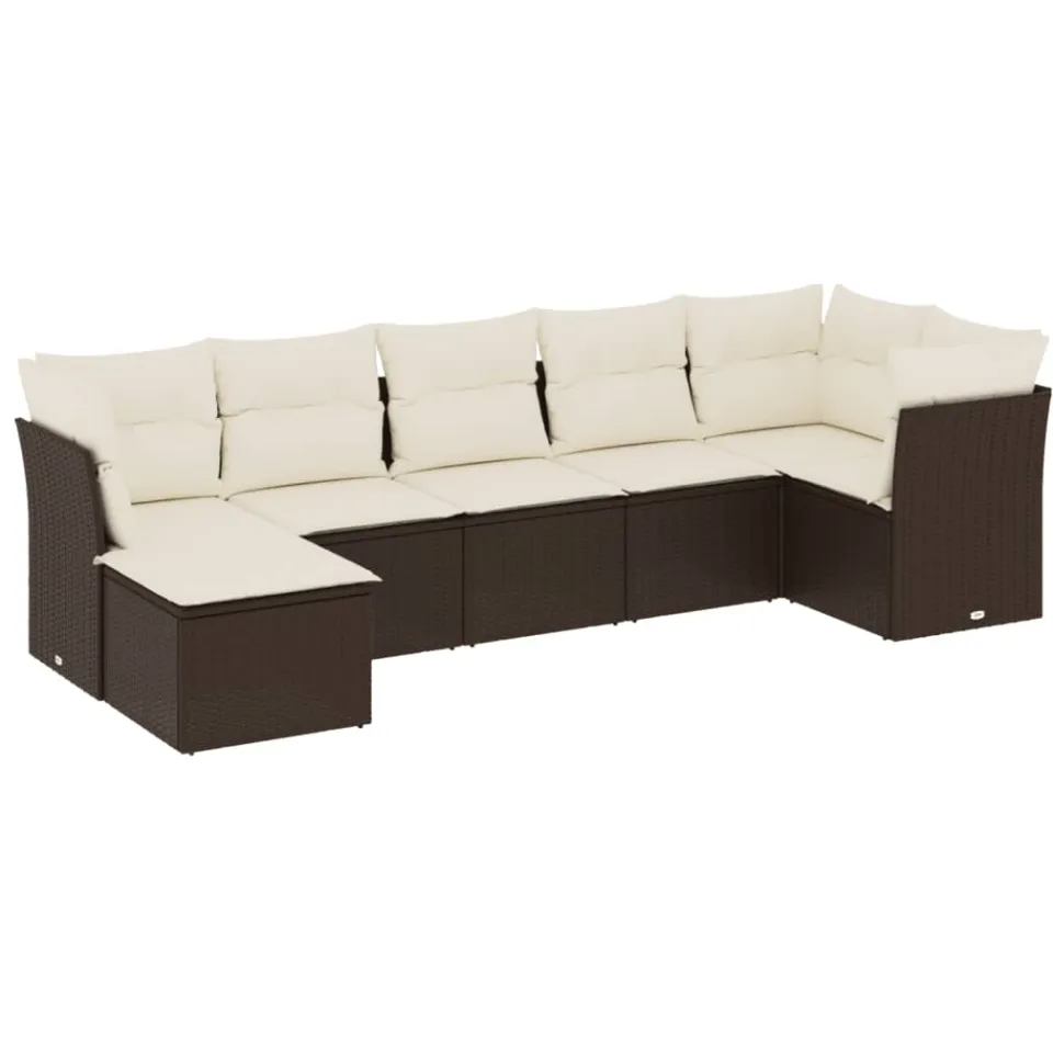 vidaXL 7-delige Loungeset met kussens poly rattan bruin