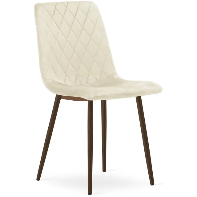 LEOBERT TURIN Eetkamerstoel – Beige Velvet – Walnootkleurige Houten Poten – Comfortabele Ergonomische Zitting – Modern Design – Velvet Stoel voor Woonkamer, Keuken en Eetkamer – Max. 110 kg