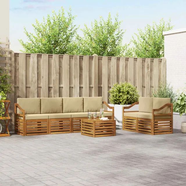 vidaXL Buiten bankenset 7 st 6-zits Natuurlijk en Beige