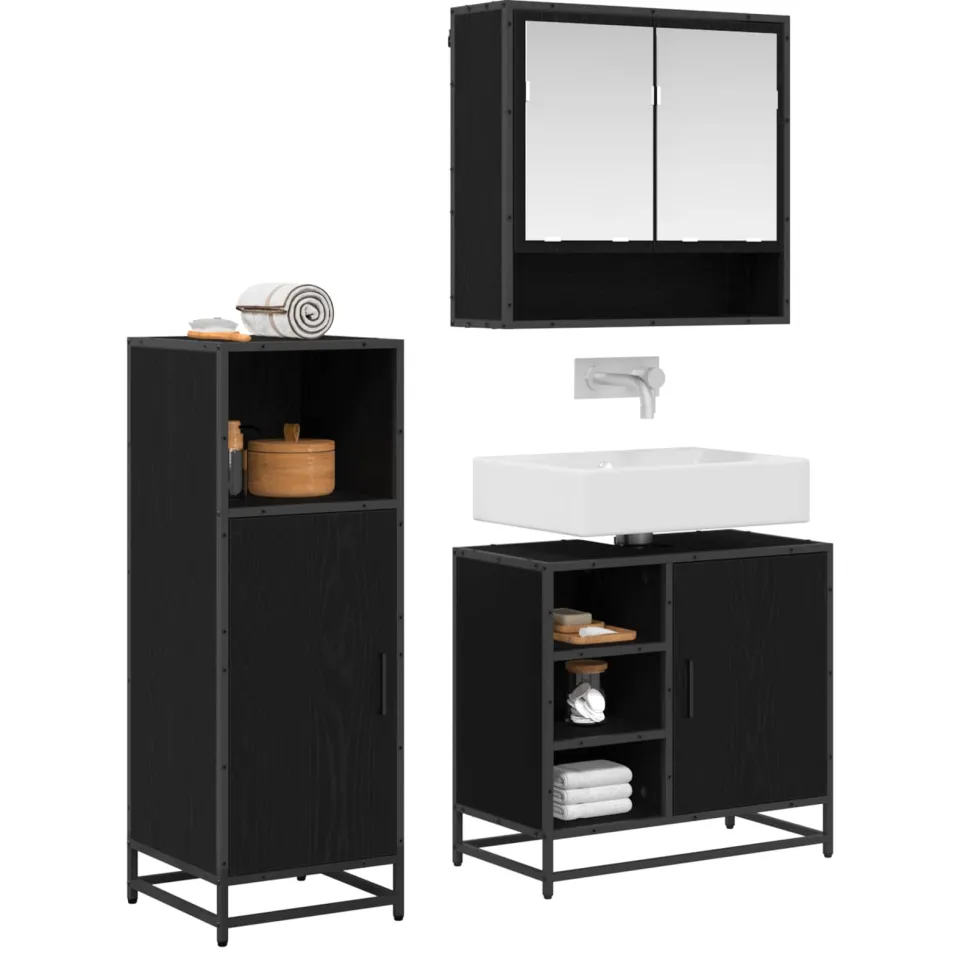 vidaXL Badkamermeubelset 3 st Zwart Eiken 35 x 37,5 x 100 cm