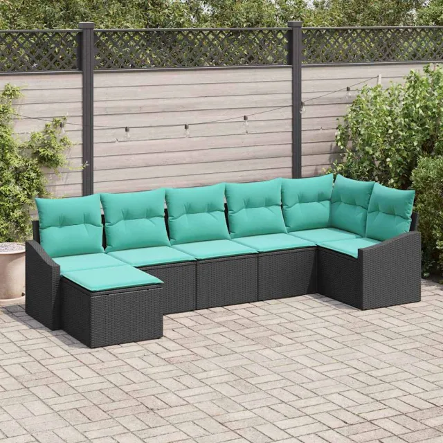 vidaXL Bankstel 7 st Zwart poly rattan