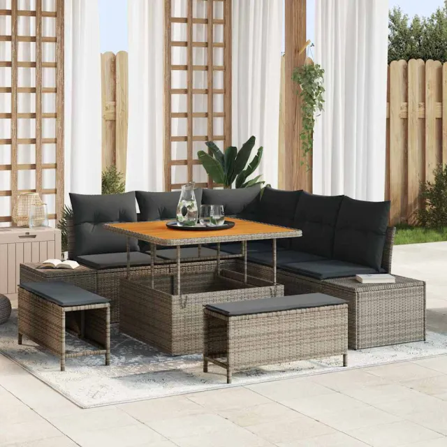 vidaXL Tuinbankenset 8 st Grijs poly rattan, foto 2