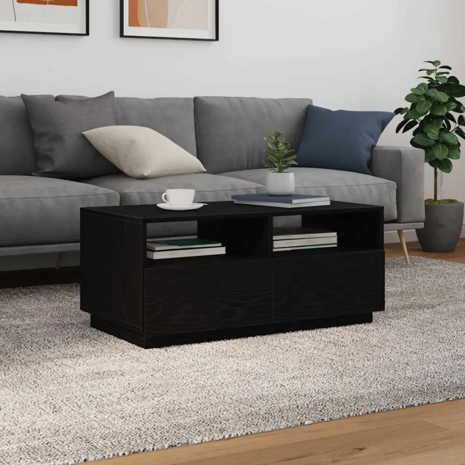 vidaXL Salontafel met LED-verlichting 90x49x40 cm zwart eiken, foto 3