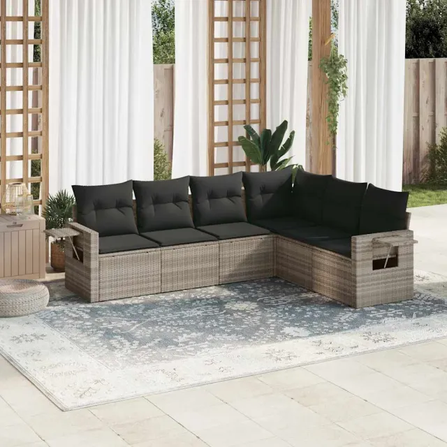 vidaXL 6-delige Loungeset met kussens poly rattan lichtgrijs grijs, foto 2