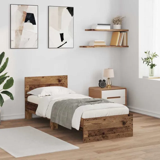 vidaXL Bedframe met hoofdeinde Oud Hout 75 x 190 cm Bewerkt hout bruin