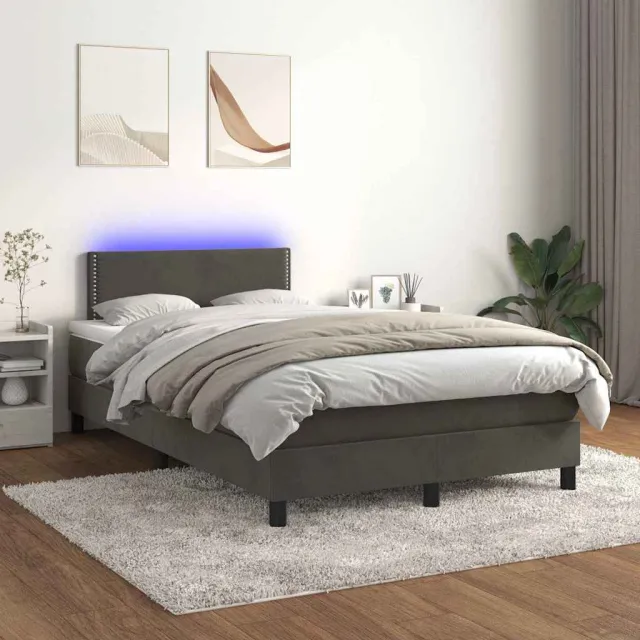 vidaXL Boxspring met matras en LED fluweel donkergrijs 120x200 cm grijs