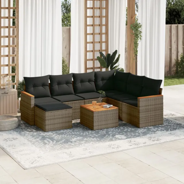 vidaXL 8-delige Loungeset met kussens poly rattan grijs, foto 2