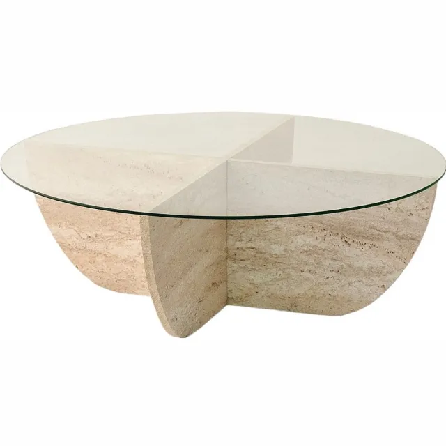 Vente-unique Salontafel van gehard glas - Travertijn-effect en Transparant - AYSUN