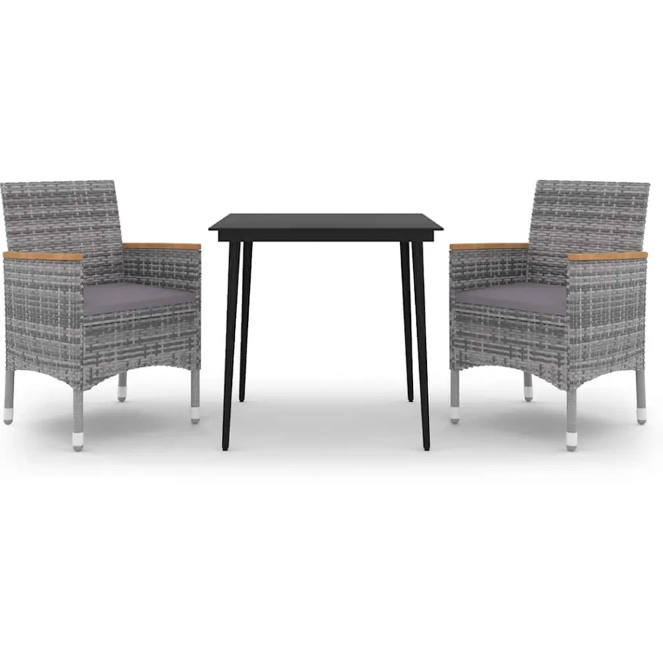 vidaXL 3-delige Tuinset met kussens poly rattan en glas grijs, foto 3