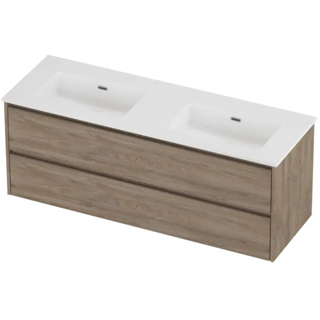 Proline Tribute Badmeubelset Porselein Elegant Dubbel 140x46x54 cm Mat White Raw Oak Eiken