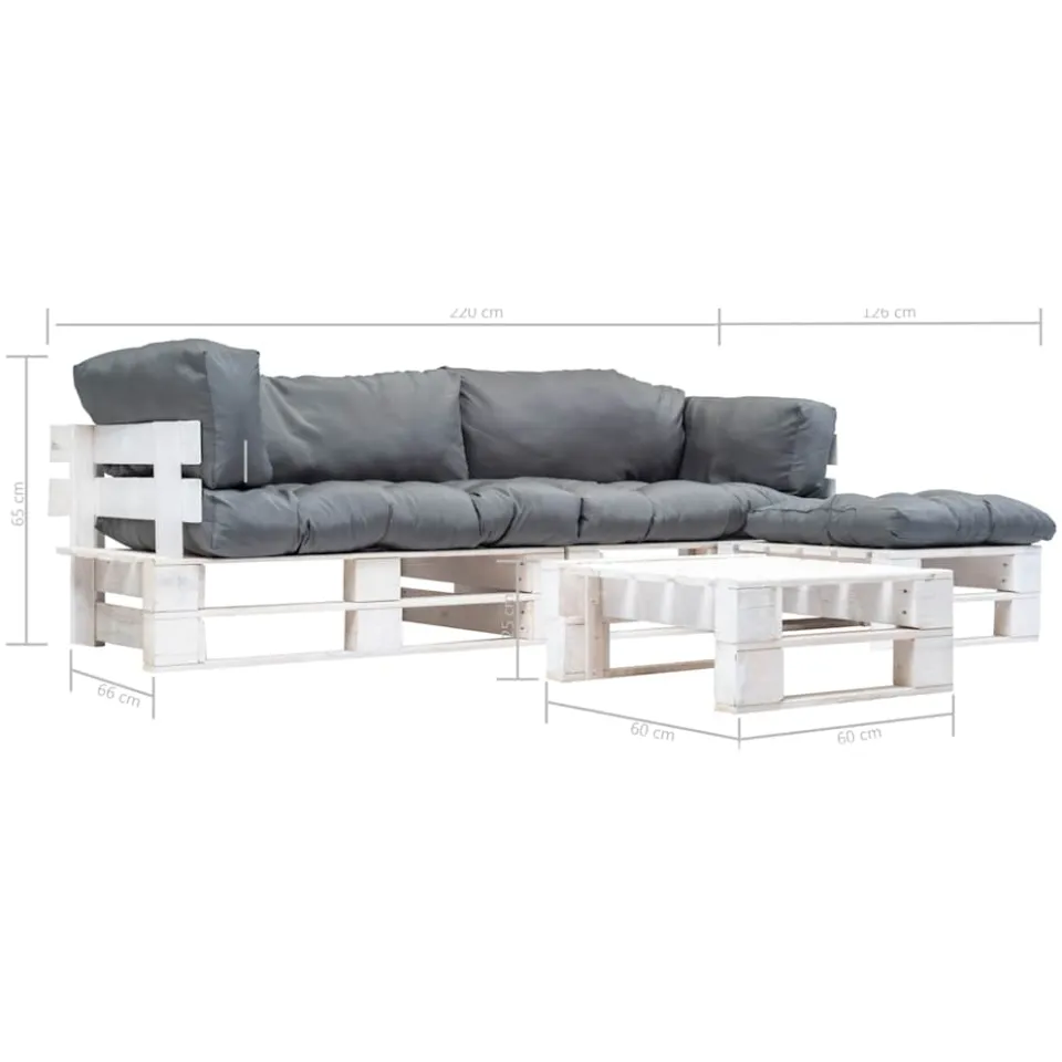 vidaXL 4-delige Loungeset pallet met grijze kussens hout grijs, foto 3
