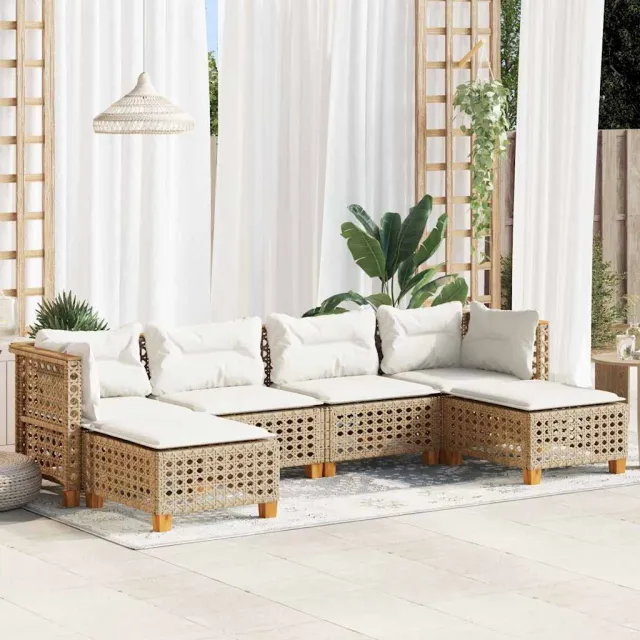 vidaXL 6-delige Loungeset met kussens poly rattan beige, foto 2