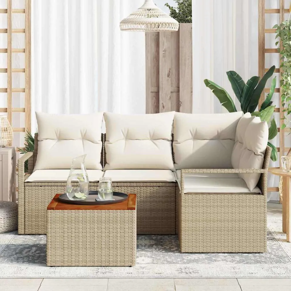 vidaXL Tuinbankenset 5 st Beige en Crème poly rattan, foto 3