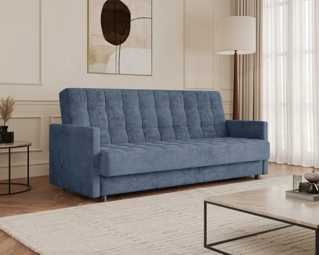 AJE Meubles B.V. Slaapbank Tina met slaapfunctie en opbergruimte - 3-zits - 211 x 97 x 90 cm - Donkerblauw (Lincoln 77D)