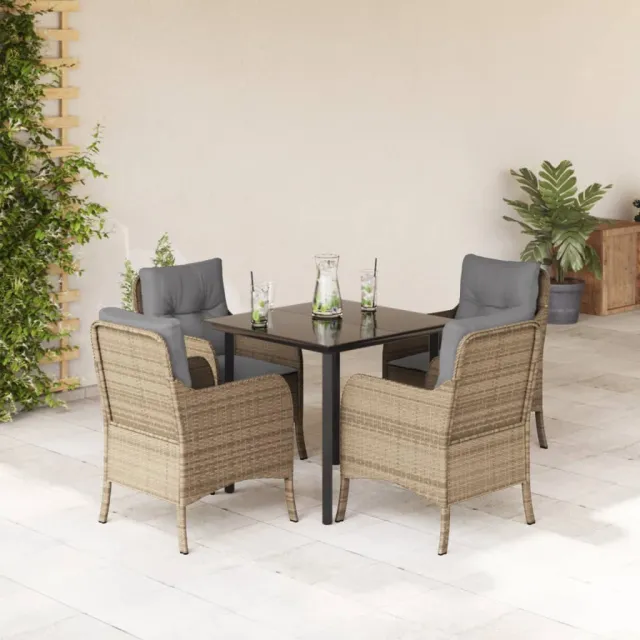 vidaXL 5-delige Tuinset met kussens poly rattan beige, foto 2