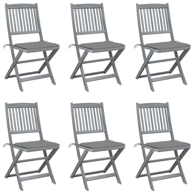 vidaXL Inklapbare stoelen 6 st met kussens massief acaciahout Grijs