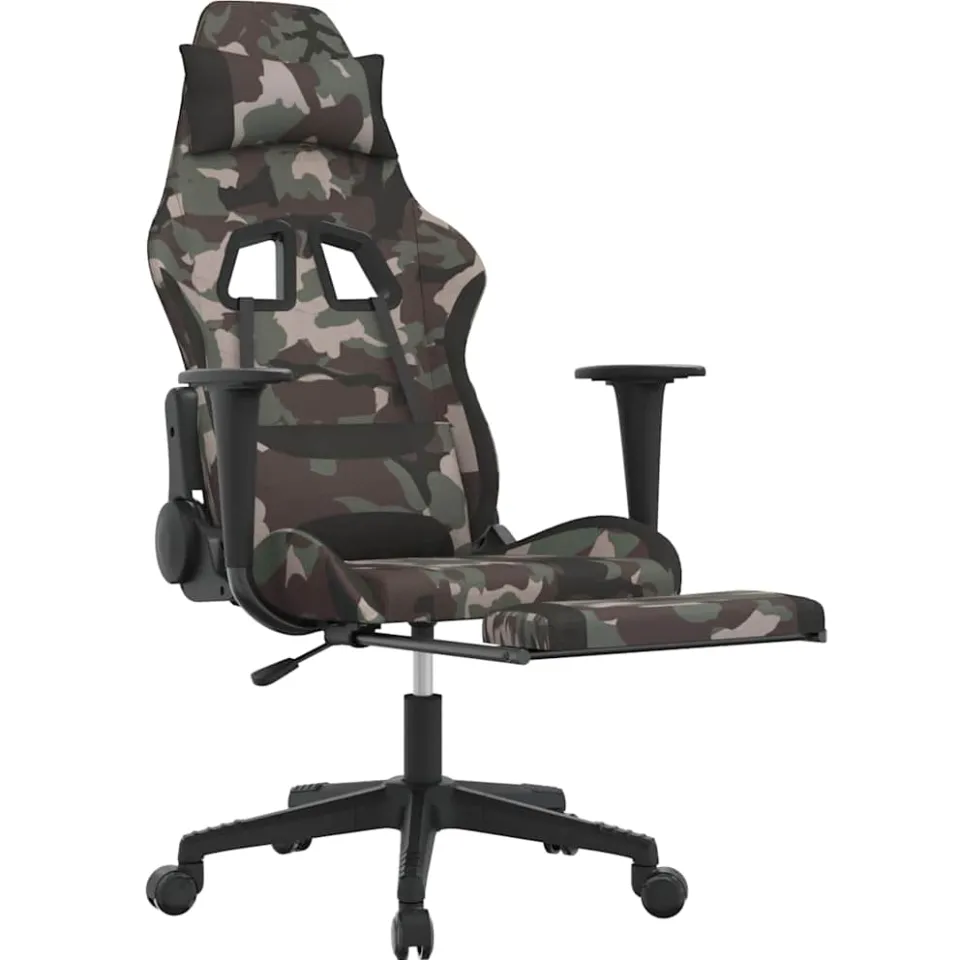 vidaXL Gamestoel met voetensteun stof camouflage en zwart, foto 4
