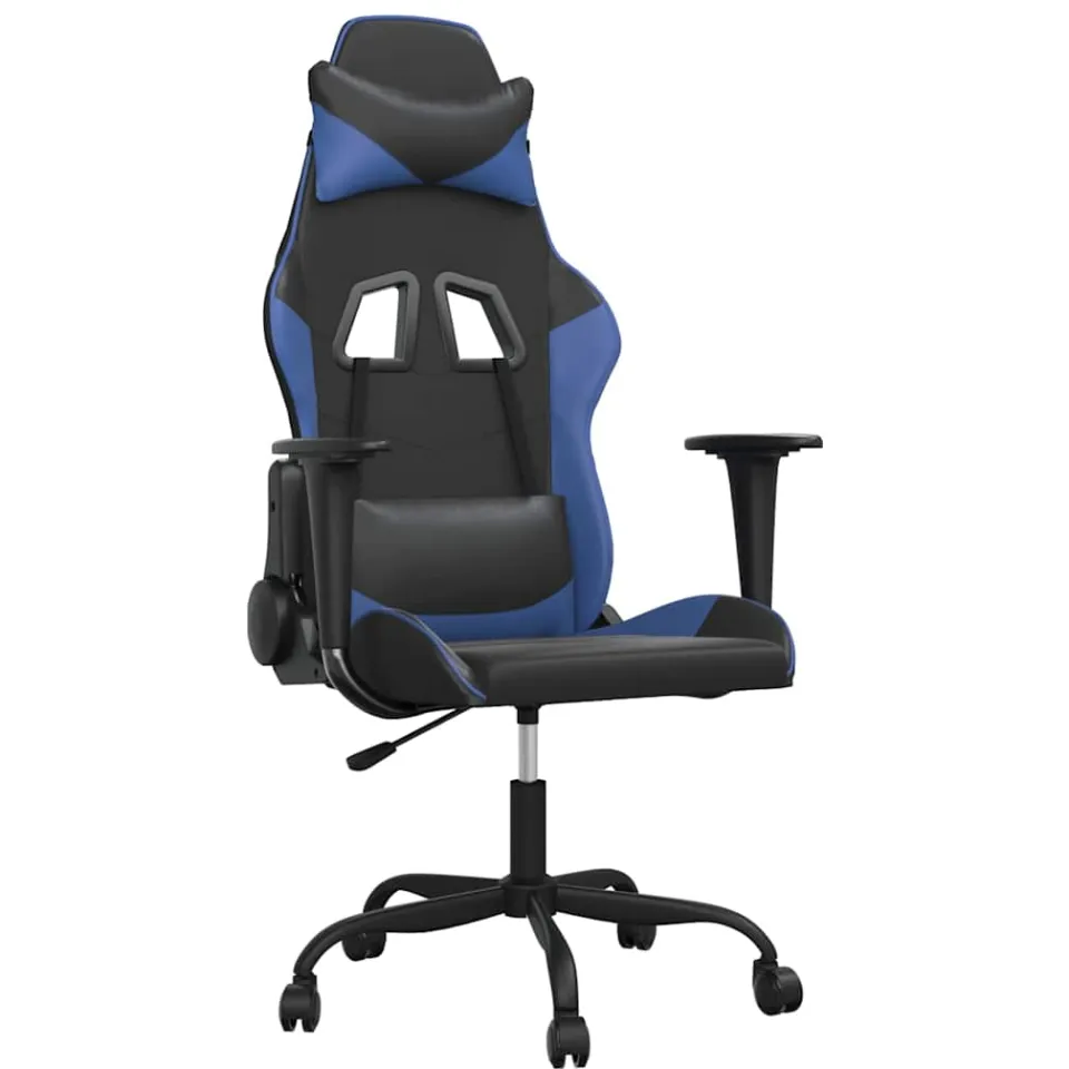 vidaXL Massage gamestoel kunstleer zwart en blauw, foto 3