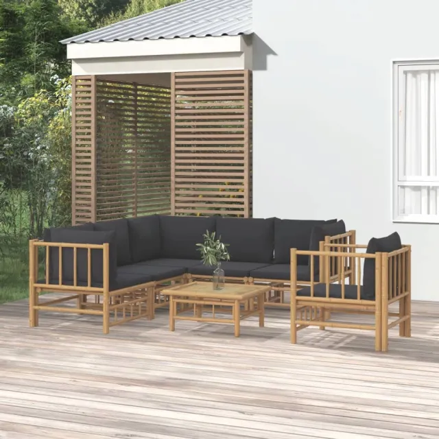 vidaXL 7-delige Loungeset met kussens bamboe donkergrijs Bruin