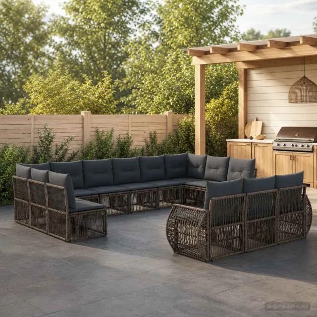 vidaXL Tuinbankenset 13 st 13-zits Grijs en Donkergrijs poly rattan, foto 2