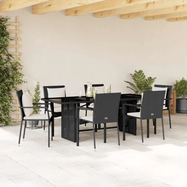 vidaXL 7-delige Tuinset met kussens poly rattan zwart, foto 2