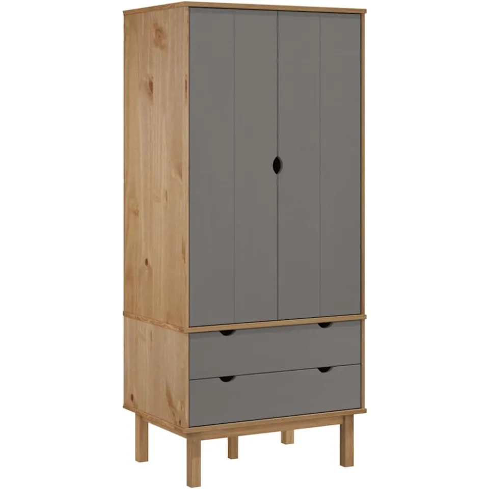 vidaXL Kledingkast OTTA 76,5x53x172 cm grenenhout bruin en grijs, foto 3