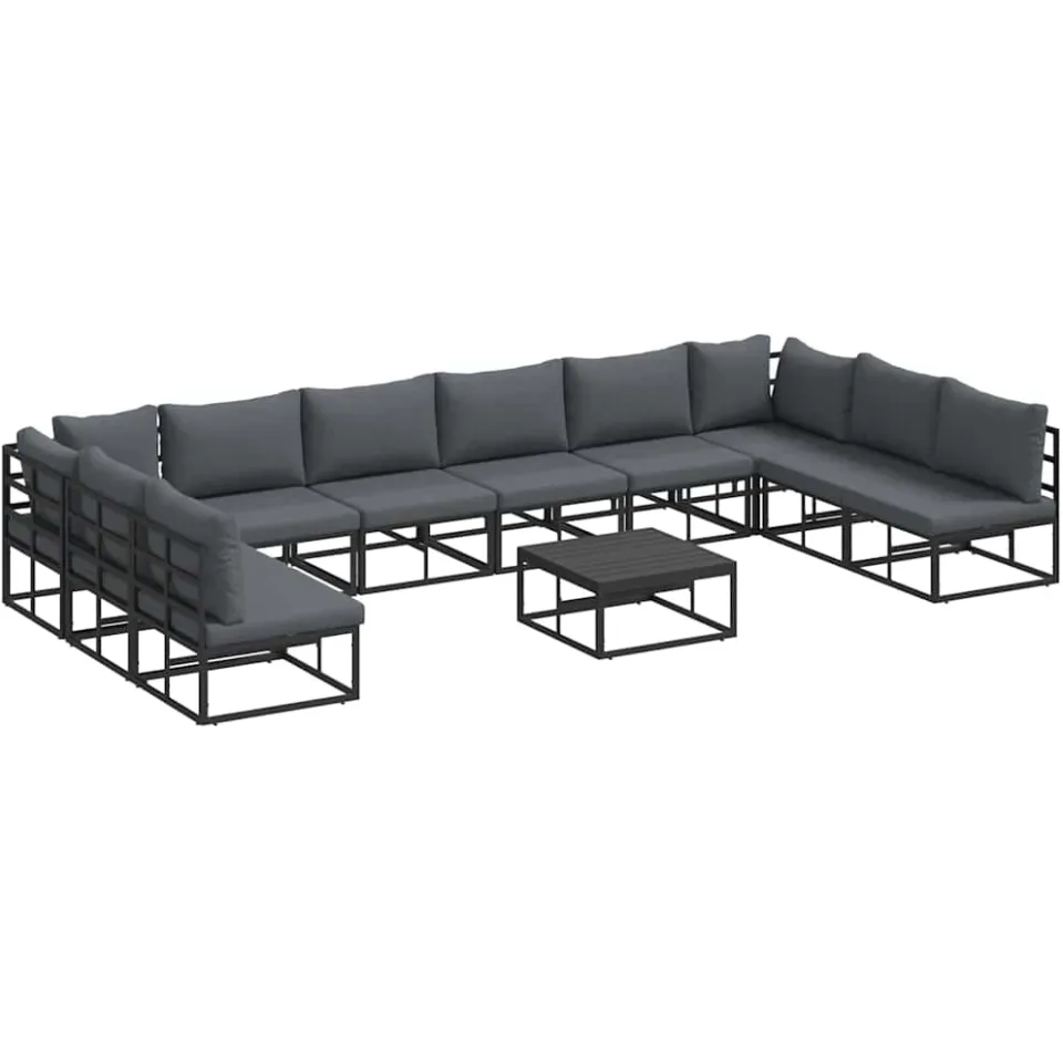vidaXL Tuinbankenset 11 st Zwart Aluminium