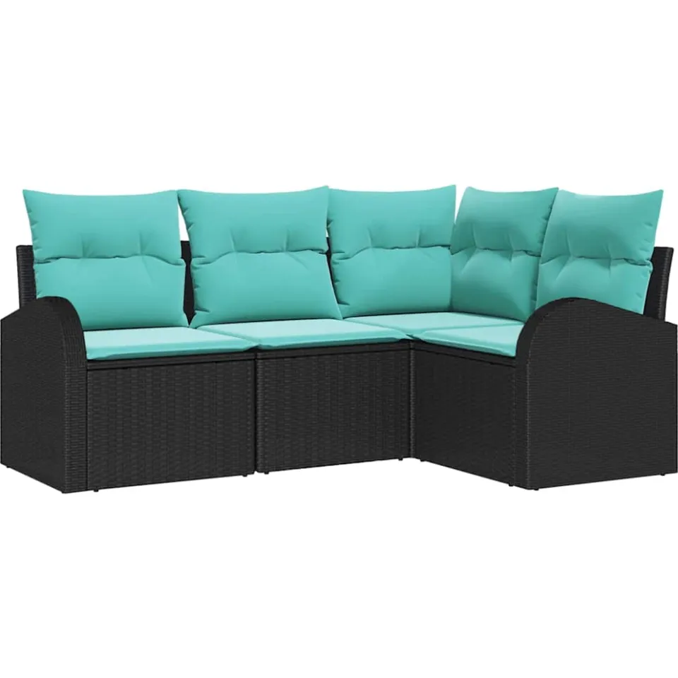 vidaXL Tuinbankenset 4 st Zwart en Turquoise poly rattan