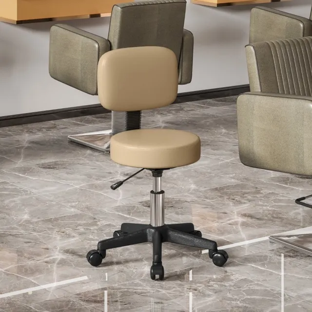 REDOM Bureaukruk met rugleuning - Verstelbare zithoogte 43-55 cm - 360° draaibaar - Vijf wielen - Kunstleer - Bruin - 48 x 48 x 72-84 cm