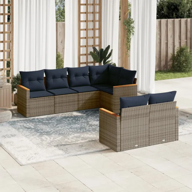 vidaXL 7-delige Loungeset met kussens poly rattan grijs, foto 2