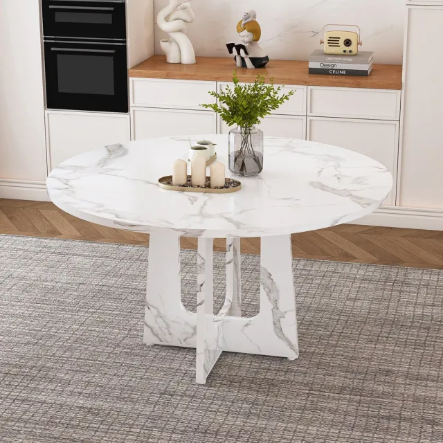 MODENUIT Eettafel - Ronde Tafel Voor 4 Personen - Voor Eetkamer Thuis - MDF Wit Marmerlook - 120x76 Cm