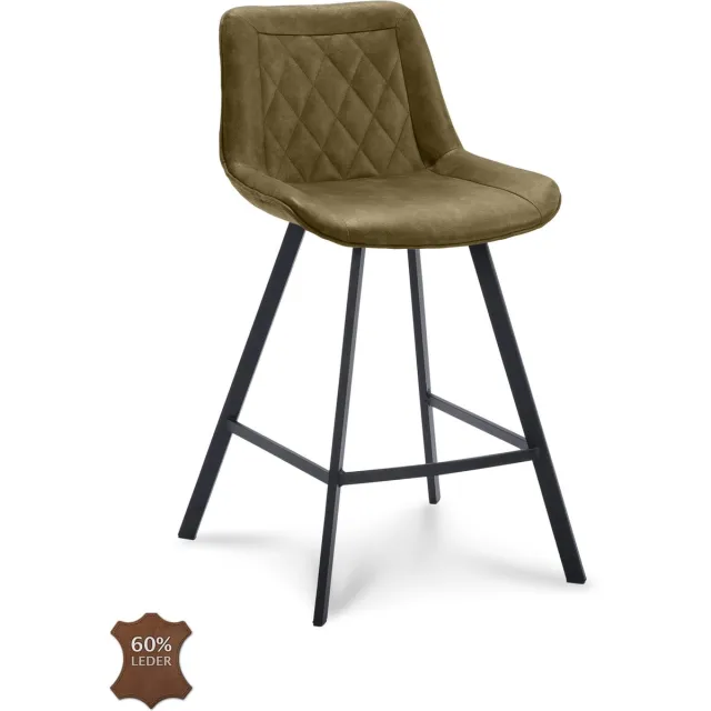 Icon Living Barkruk Jim Zithoogte 65 - Microleder Bull Moss - Poot Zwart Groen