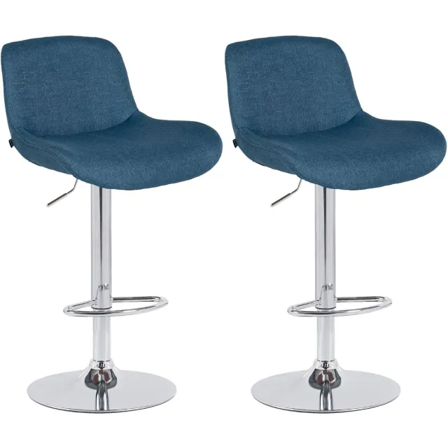 CLP Solon Set van 2 barkrukken - met rugleuning - in hoogte verstelbare - draaibaar - chroom frame - chroom/blauw