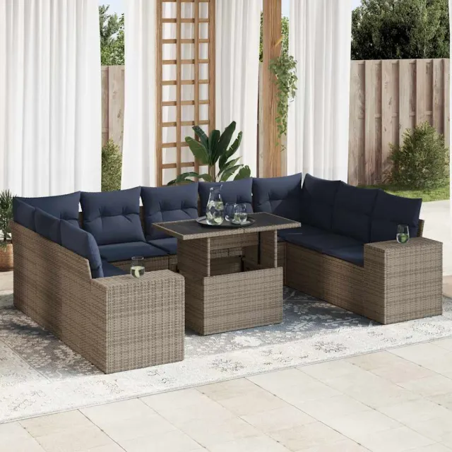 vidaXL 10-delige Loungeset met kussens poly rattan acacia grijs, foto 2