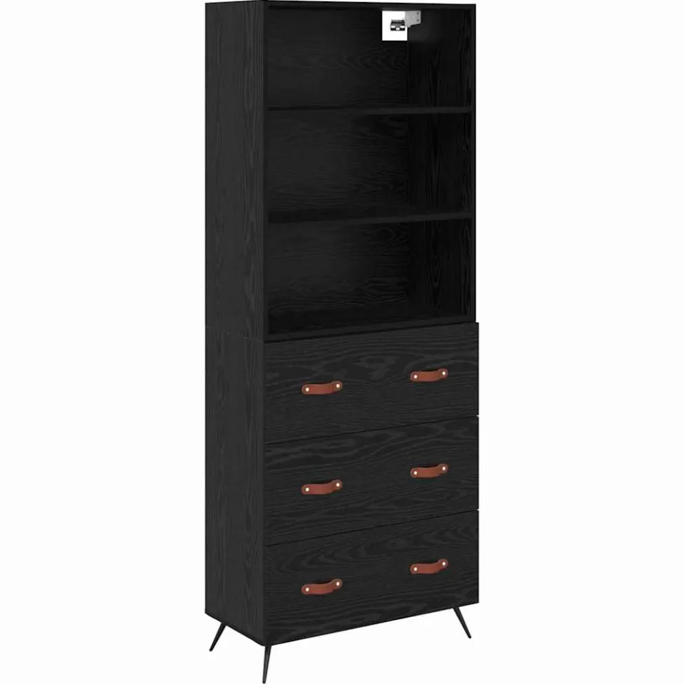 vidaXL Hoge kast Zwart eiken 69,5 x 34 x 180 cm Bewerkt hout, foto 3