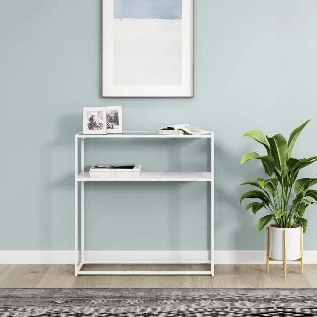 en.casa Console tafel Kuhmo sidetable glas 80x80x30 cm wit [en.casa]