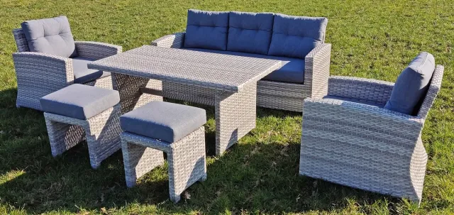 OSBY Aluminium Lounge Dining Set - Dinerset - 7 Personen - met Hoge Tafel - 100% Roestvrij - Buiten Loungeset Weerbestendig Melange