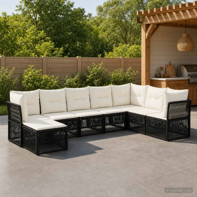 vidaXL Tuinbankenset 8 st Zwart poly rattan