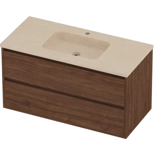 Proline Rollo Badmeubelset Hardsteen Elegant 2 Laden 100x46x54 cm Sand Stone Indian Walnut Houtlook
